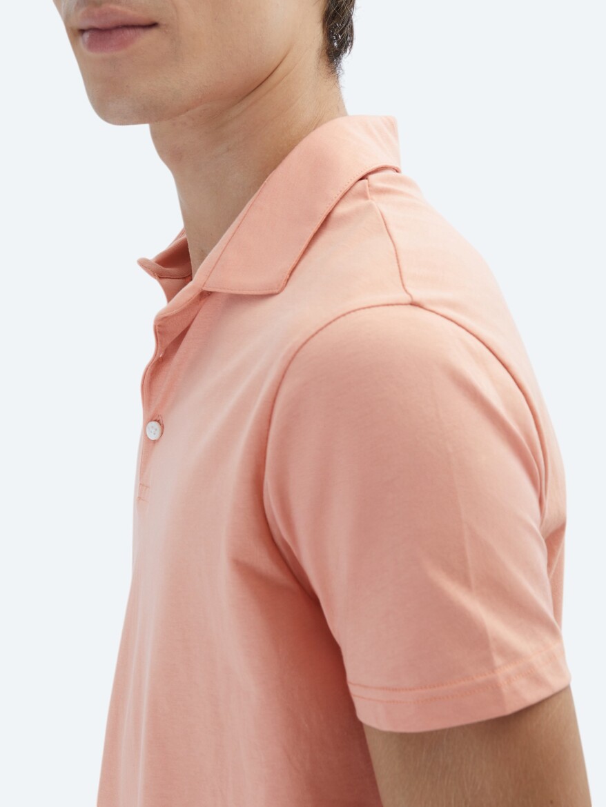 Salmon Plain Polo Neck 100% Cotton T-Shirt - 4