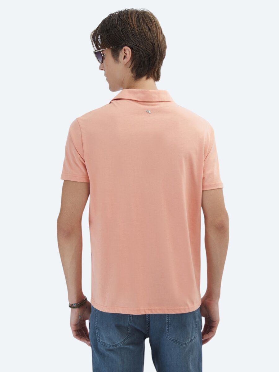 Salmon Plain Polo Neck 100% Cotton T-Shirt - 6