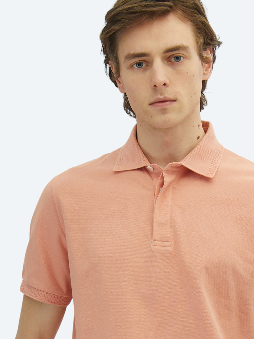 Salmon Plain Polo Neck 100% Cotton T-Shirt - 3