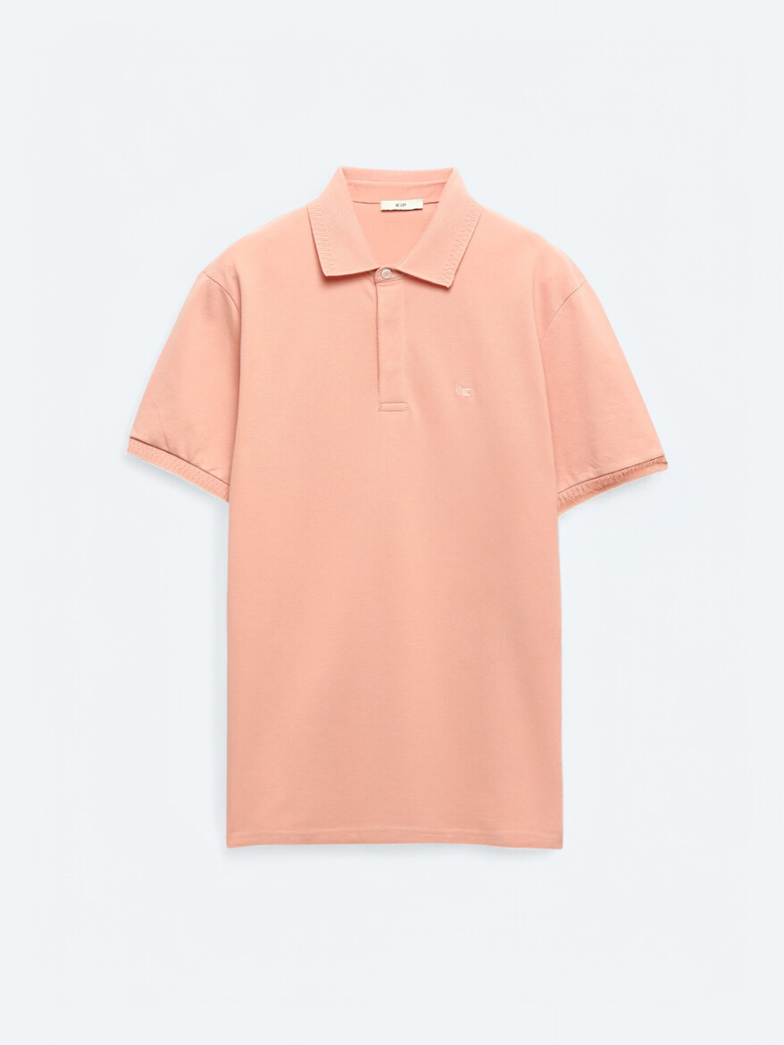 Salmon Plain Polo Neck 100% Cotton T-Shirt - 5
