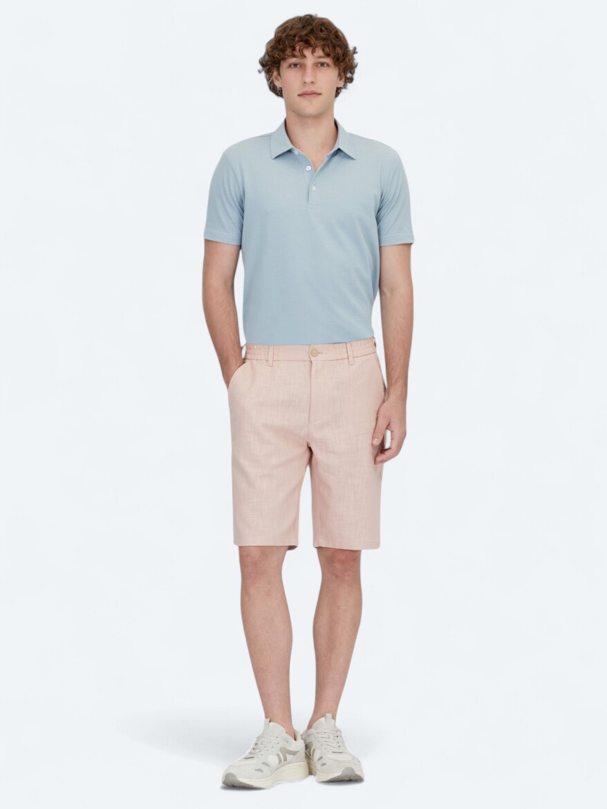 Salmon Weaving Jogging Fit Casual Cotton Blended Bermuda - KİP