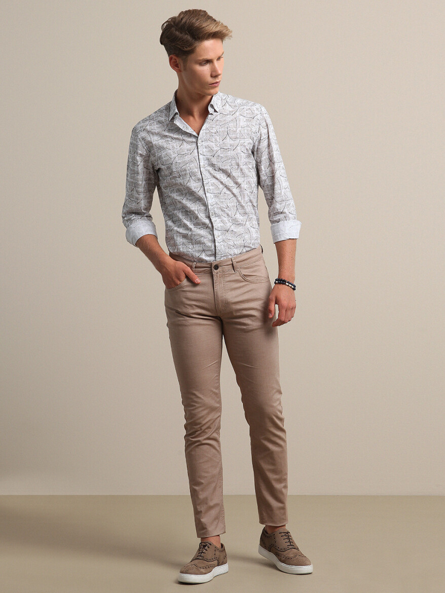 Salmon Weaving Slim Fit Casual Cotton Blended Trousers - 1