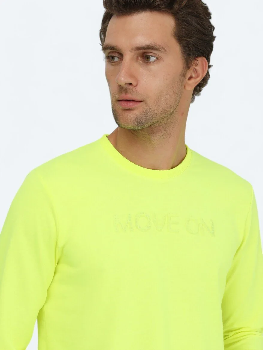 Sarı Bisiklet Yaka Baskılı Sweatshırt - 3