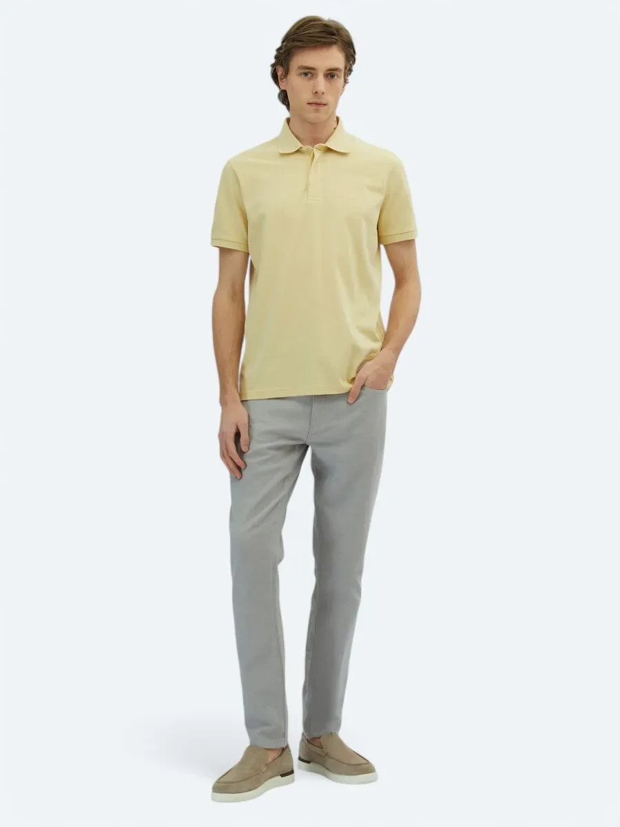 Sarı Düz Polo Yaka %100 Pamuk T-Shirt - 2