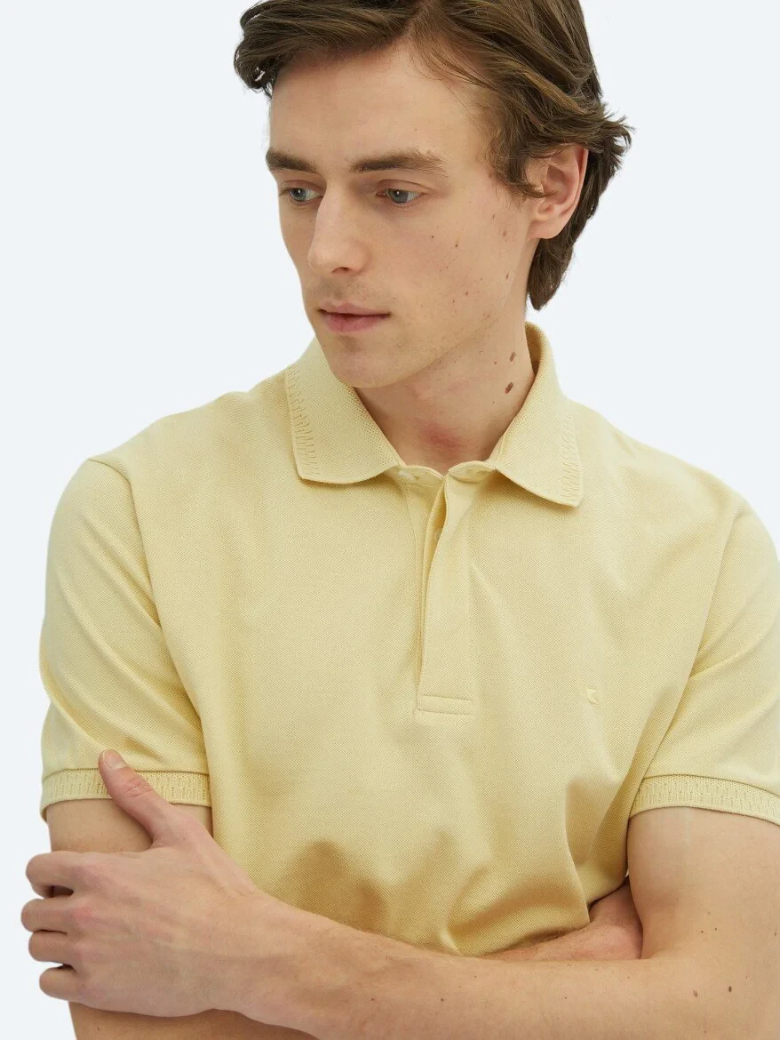 Sarı Düz Polo Yaka %100 Pamuk T-Shirt 