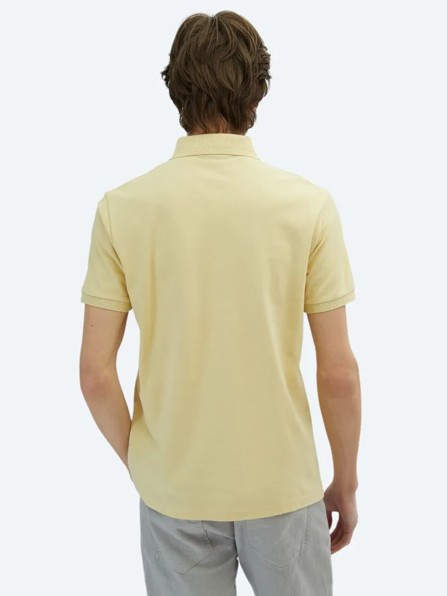 Sarı Düz Polo Yaka %100 Pamuk T-Shirt - 5