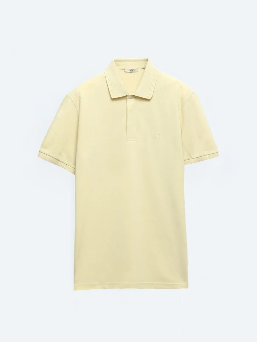 Sarı Düz Polo Yaka %100 Pamuk T-Shirt - 6