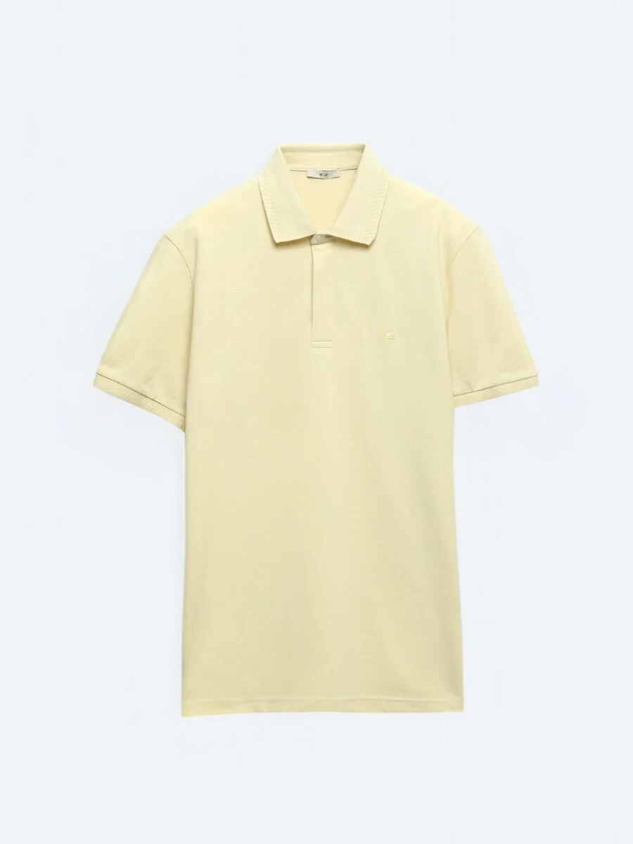 Sarı Düz Polo Yaka %100 Pamuk T-Shirt - 6