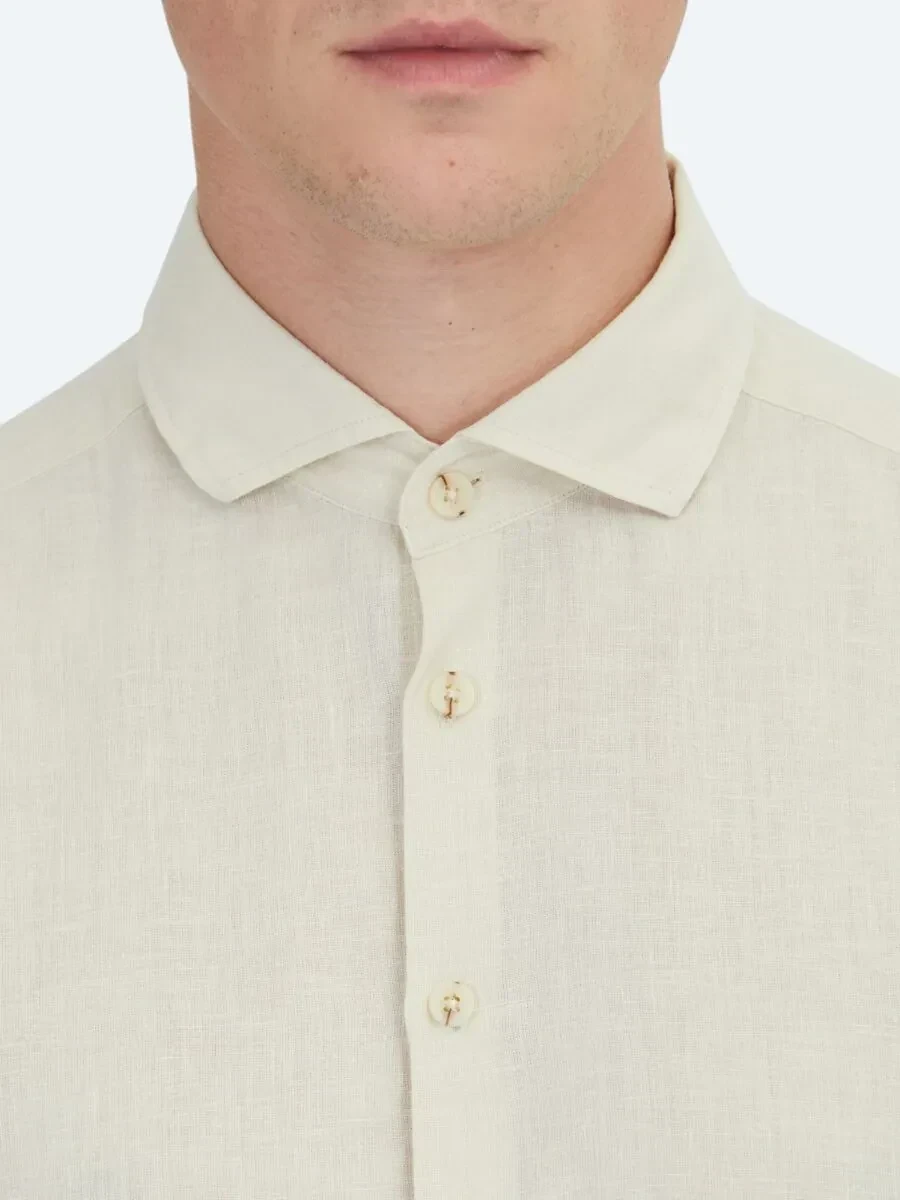 Sarı Düz Regular Fit Dokuma Casual Pamuk Karışımlı Gömlek - 4