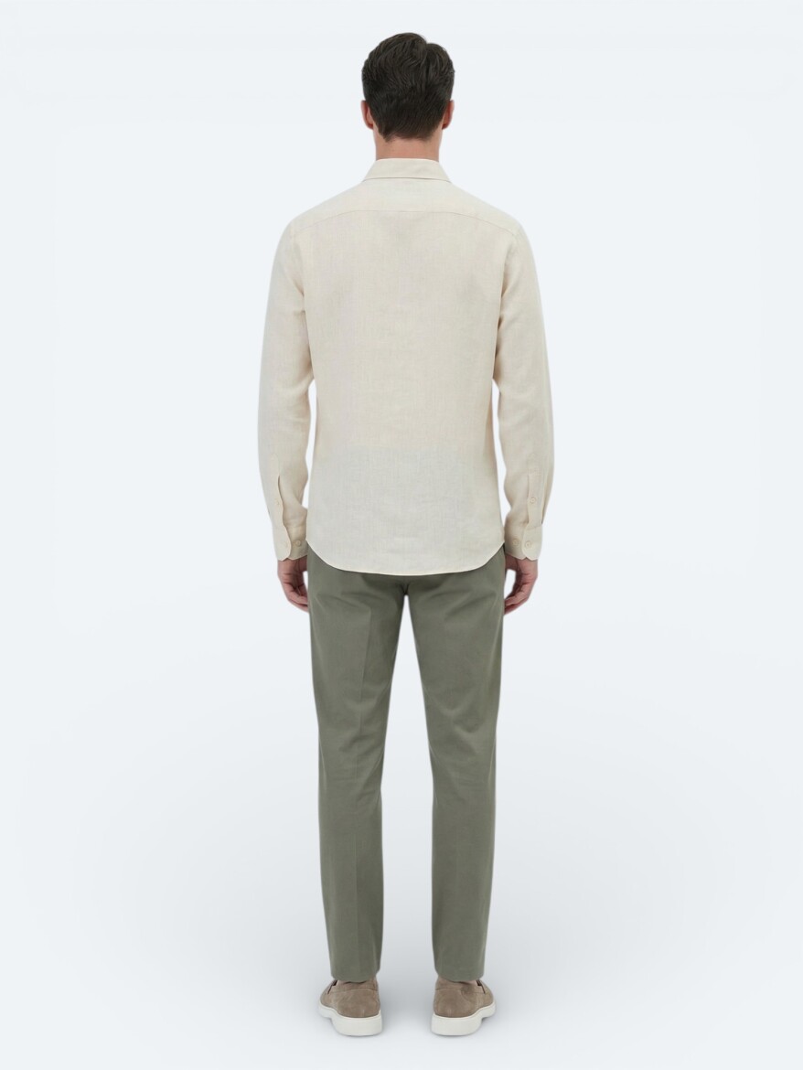 Sarı Düz Regular Fit Uzun Dokuma Casual Pamuk Karışımlı Gömlek - 5