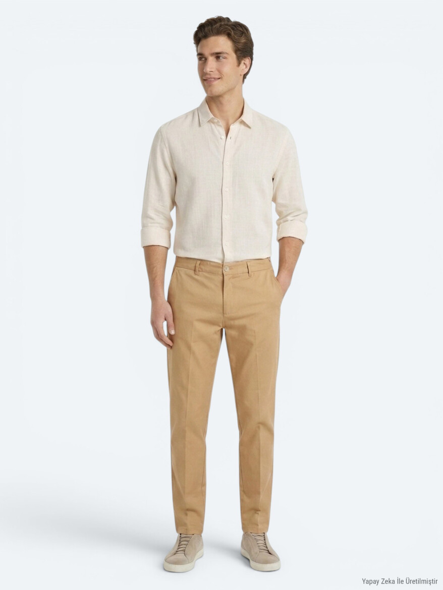 Sarı Kumaş Jogging Fit Casual Pantolon 