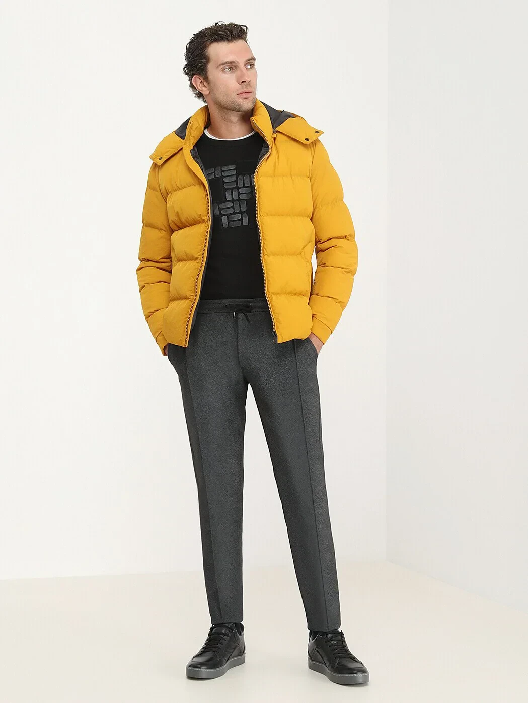 Sarı Regular Fit Kapüşonlu Casual Dokuma Mont - 6