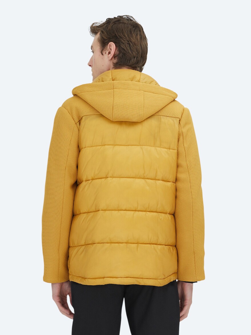 Sarı Regular Fit Kapüşonlu Casual Dokuma Mont - 7