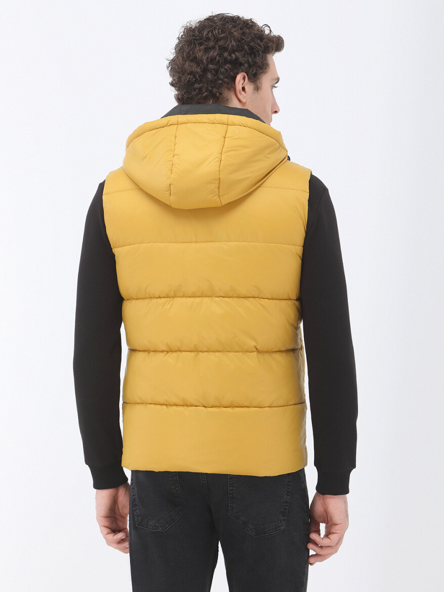 Sarı Regular Fit Kapüşonlu Casual Dokuma Spor Yelek - 8