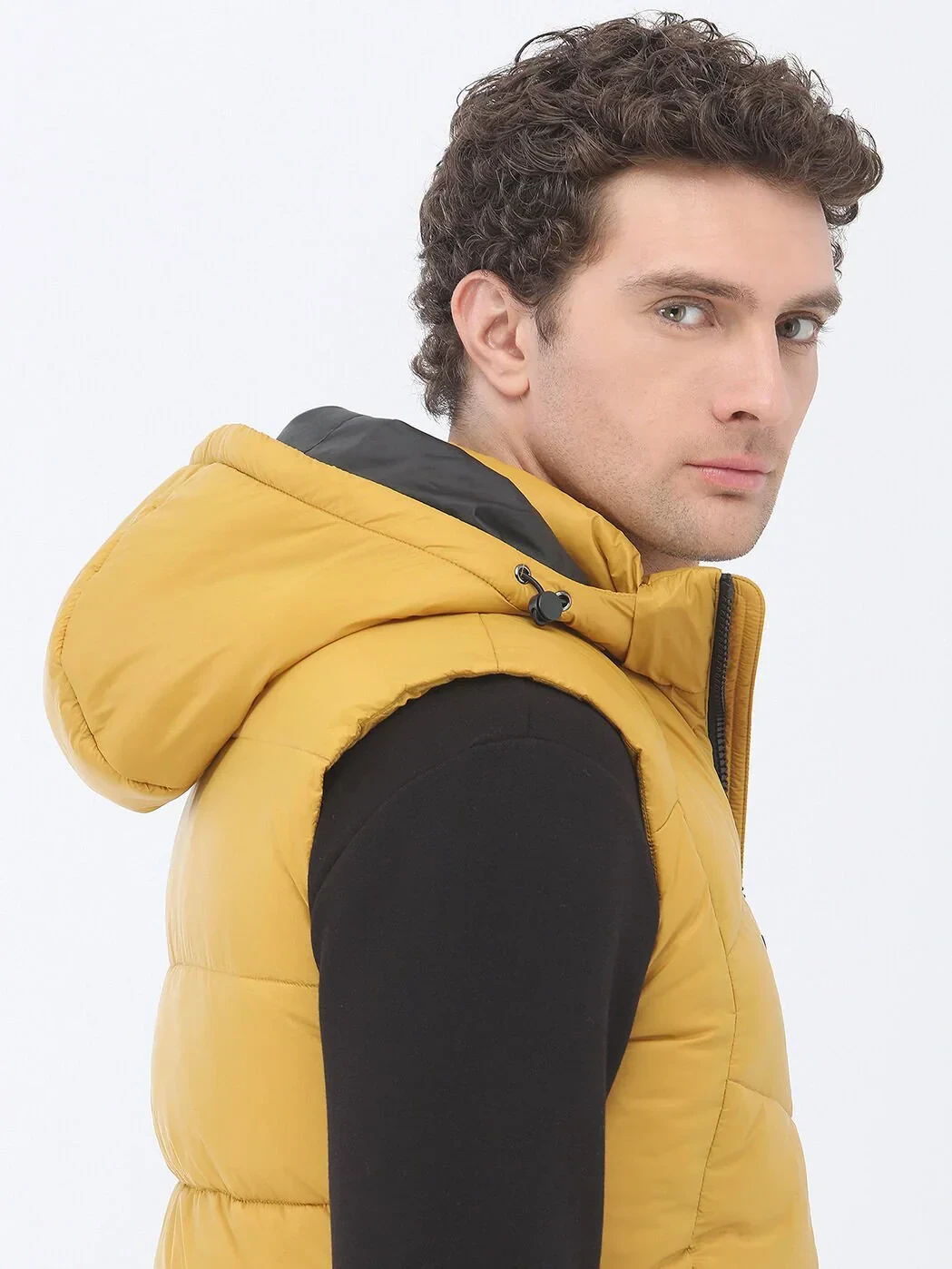 Sarı Regular Fit Kapüşonlu Casual Dokuma Spor Yelek - 4
