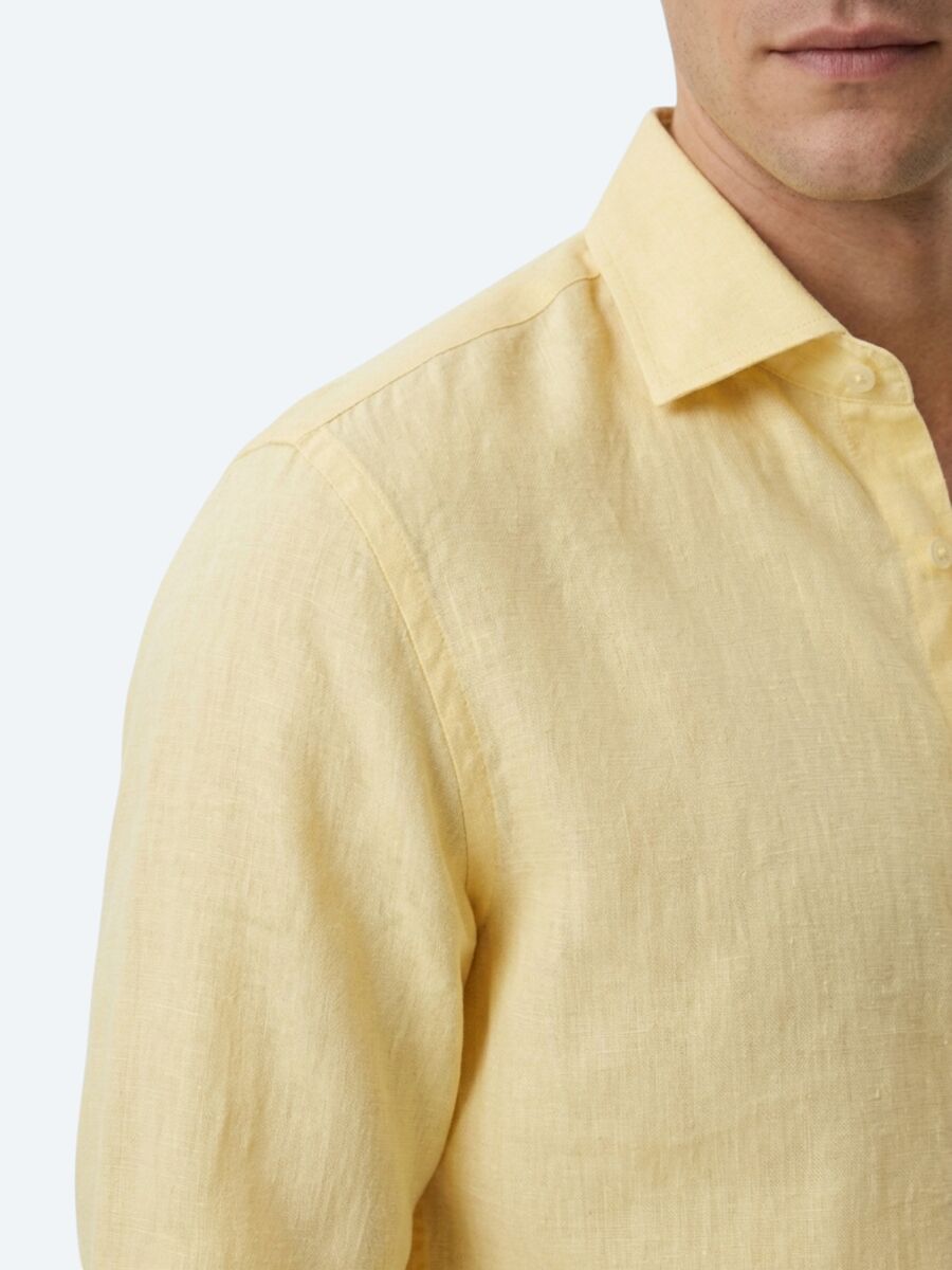 Sarı Regular Fit Uzun Dokuma Casual Pamuk Karışımlı Gömlek - 3
