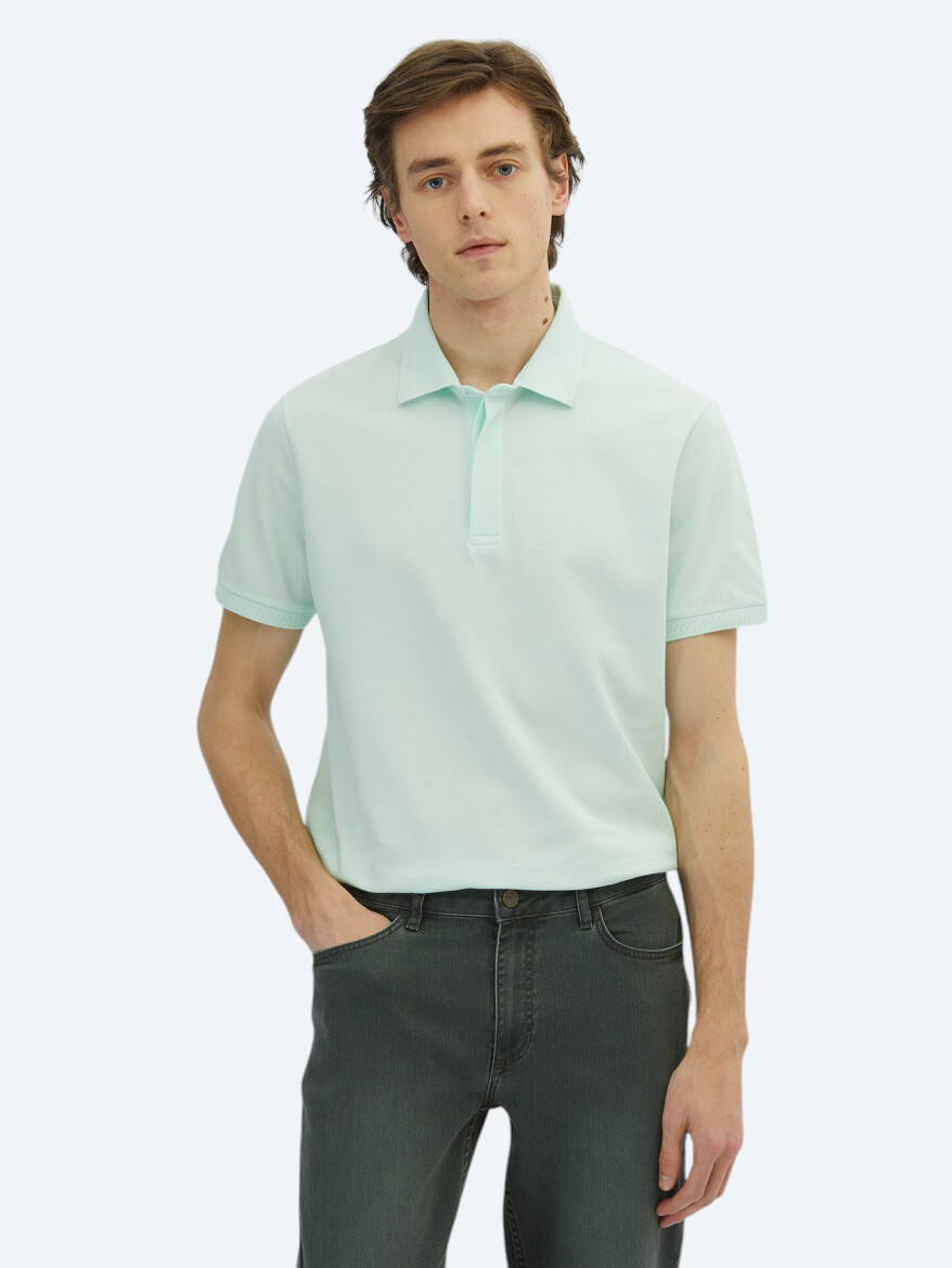 See Green Plain Polo Neck 100% Cotton T-Shirt 