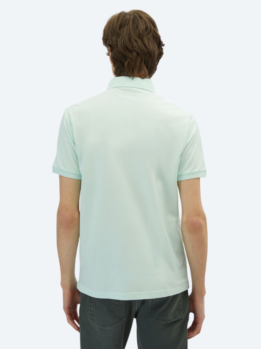 See Green Plain Polo Neck 100% Cotton T-Shirt - 5