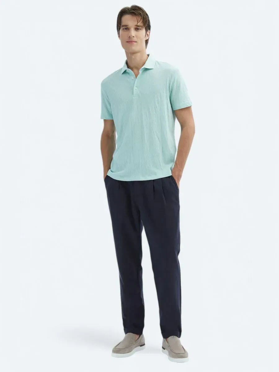See Green Plain Polo Neck Cotton Blended T-Shirt - 2