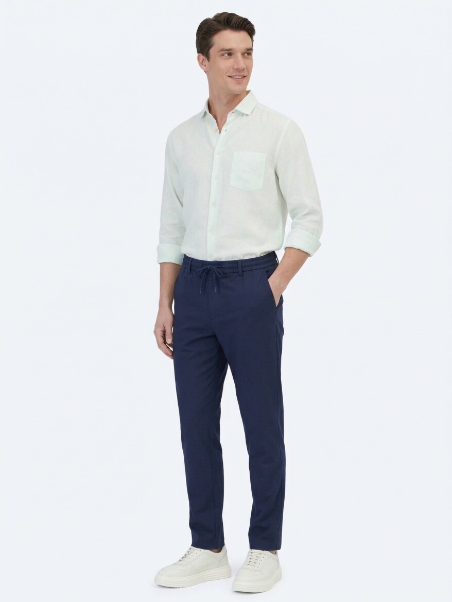 See Green Plain Regular Fit Long Weaving Casual Cotton Blended Shirt - 2