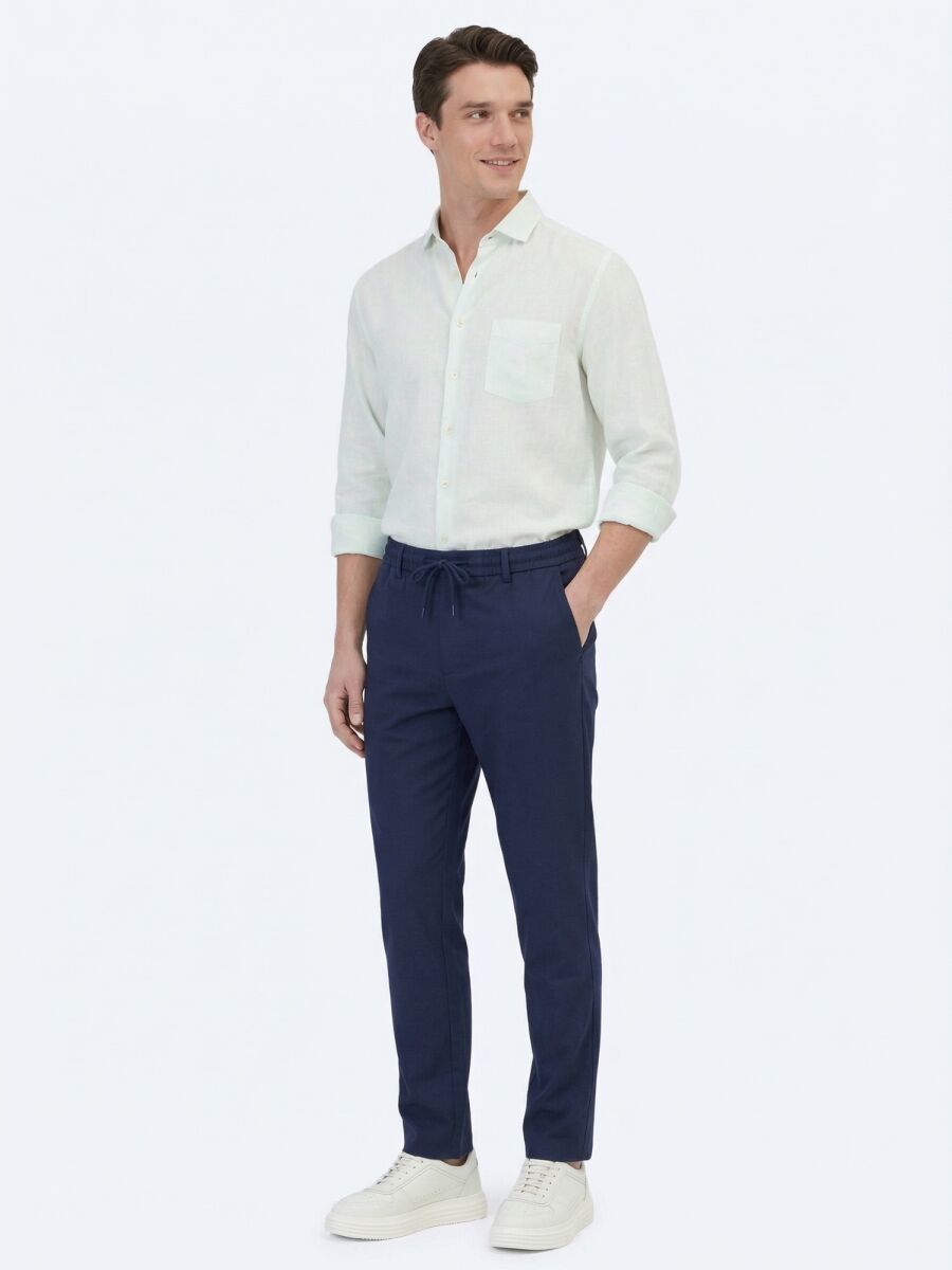 See Green Plain Regular Fit Long Weaving Casual Cotton Blended Shirt - 2