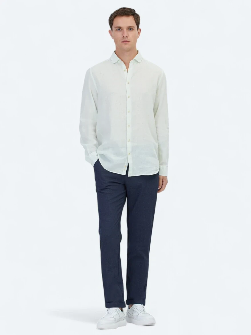 See Green Plain Regular Fit Weaving Casual Cotton Blended Shirt - 2
