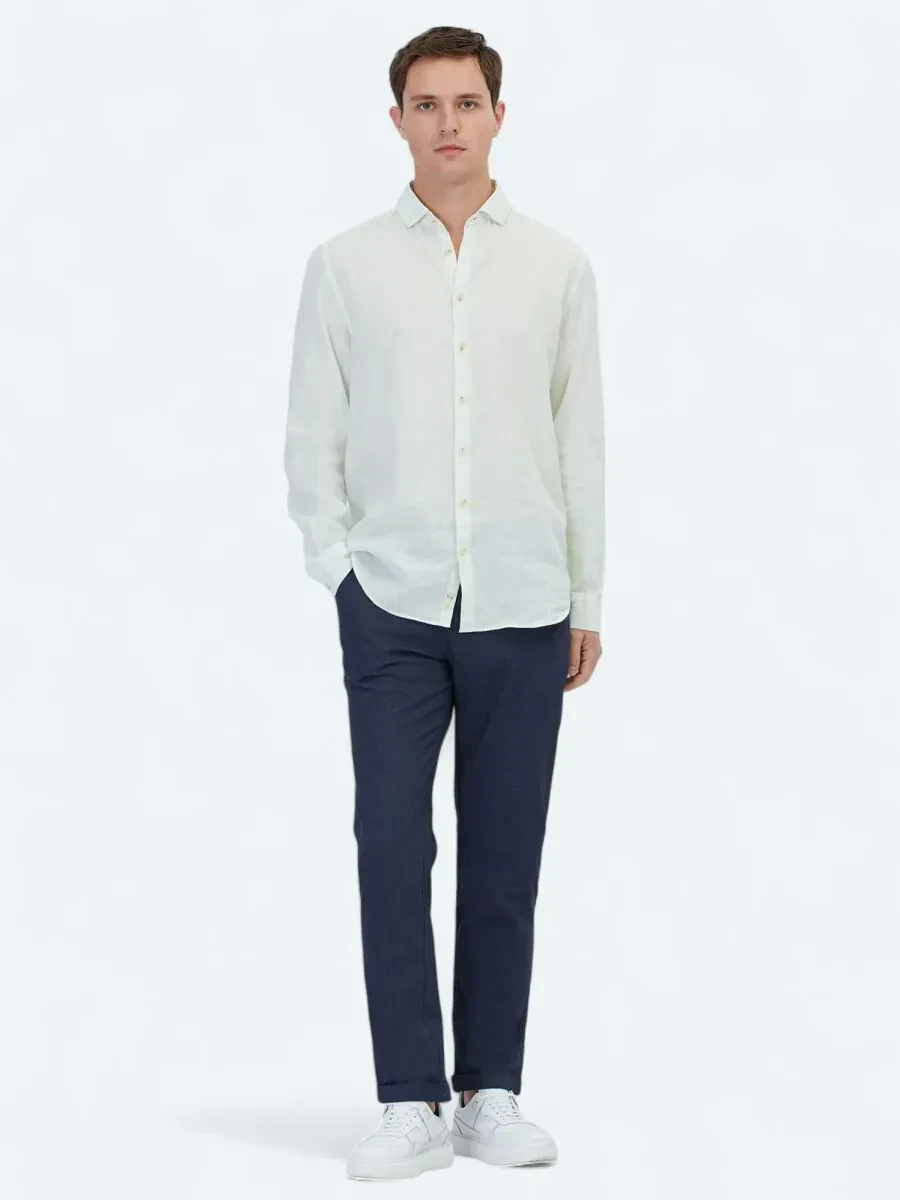 See Green Plain Regular Fit Weaving Casual Cotton Blended Shirt - 2