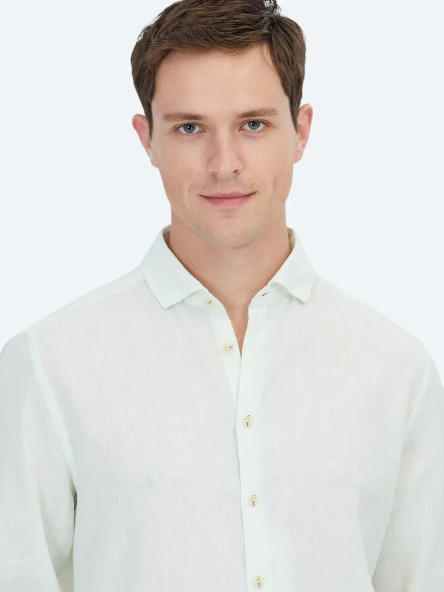 See Green Plain Regular Fit Weaving Casual Cotton Blended Shirt - 3