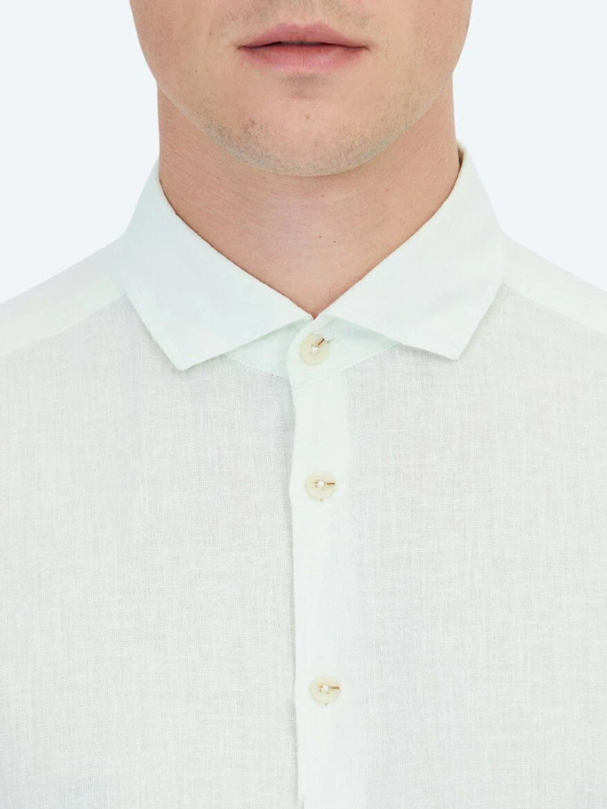 See Green Plain Weaving Casual Cotton Blended Shirt 