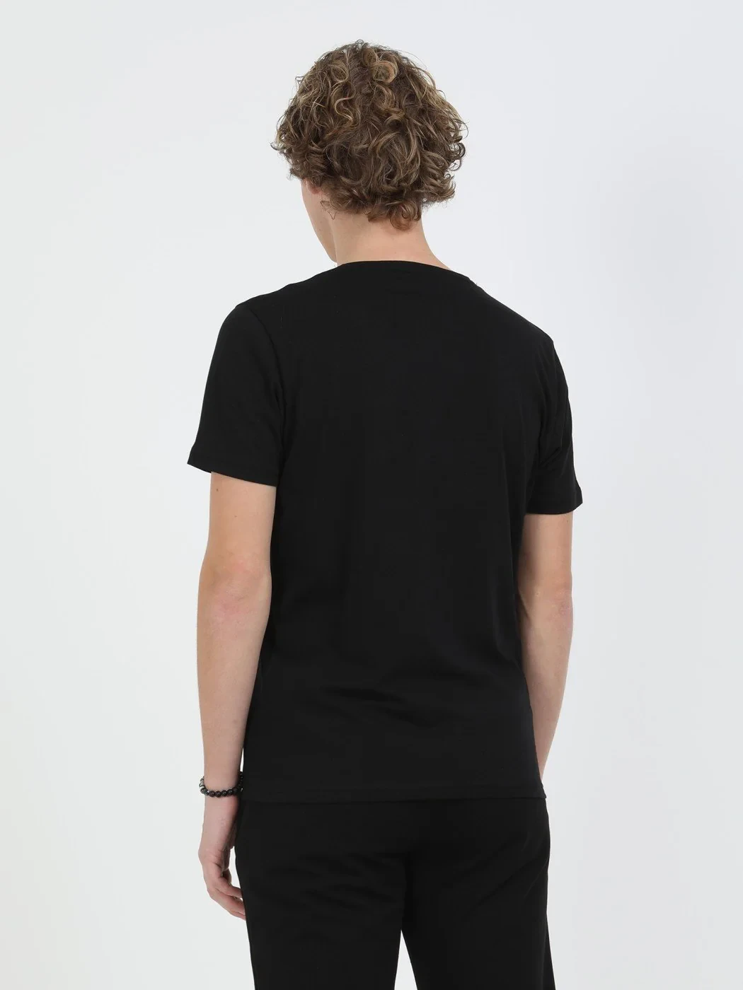 Siyah Baskılı Bisiklet Yaka %100 Pamuk T-Shirt - 5