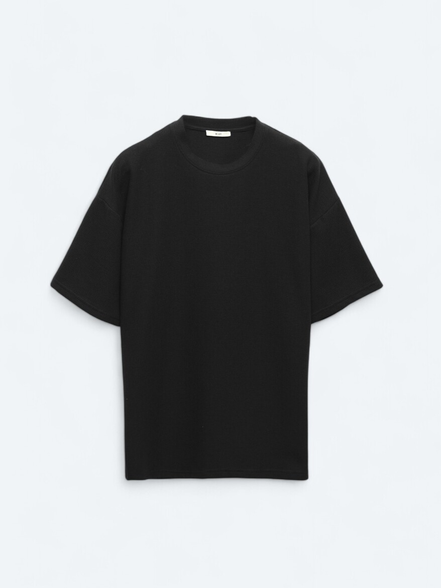 Siyah Bisiklet Yaka %100 Pamuk T-Shirt - 6