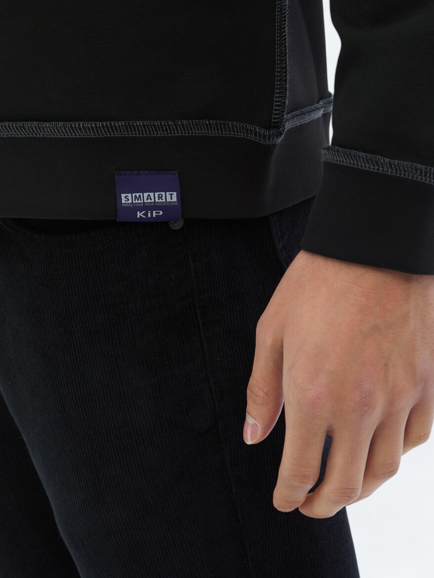 Siyah Bisiklet Yaka Baskılı Çift Taraflı Sweatshırt - 7