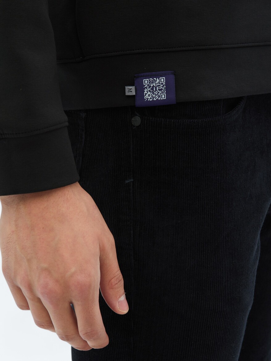 Siyah Bisiklet Yaka Baskılı Çift Taraflı Sweatshırt - 8