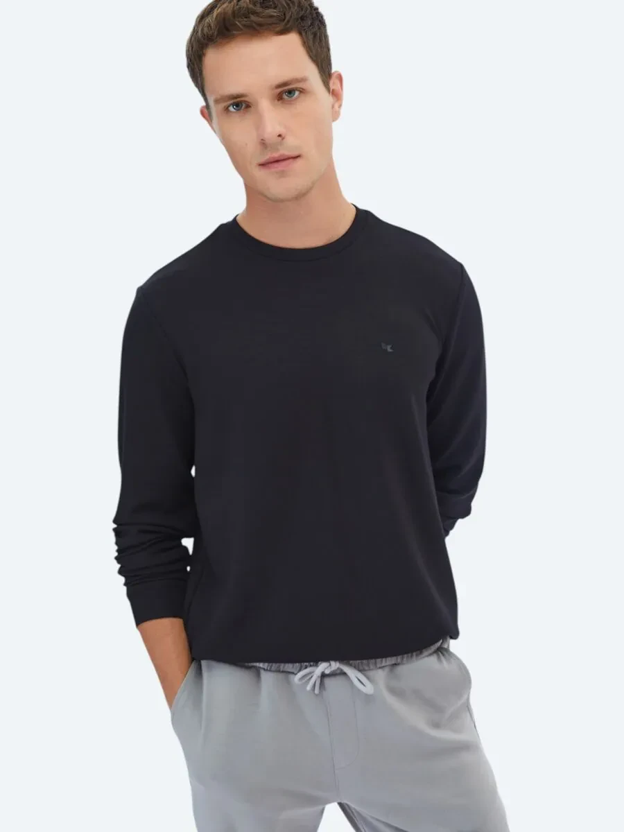 Siyah Bisiklet Yaka Baskılı Sweatshırt - 3