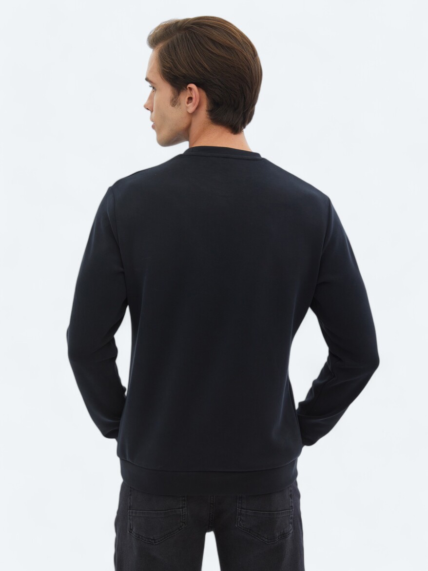 Siyah Bisiklet Yaka Baskılı Sweatshırt - 5