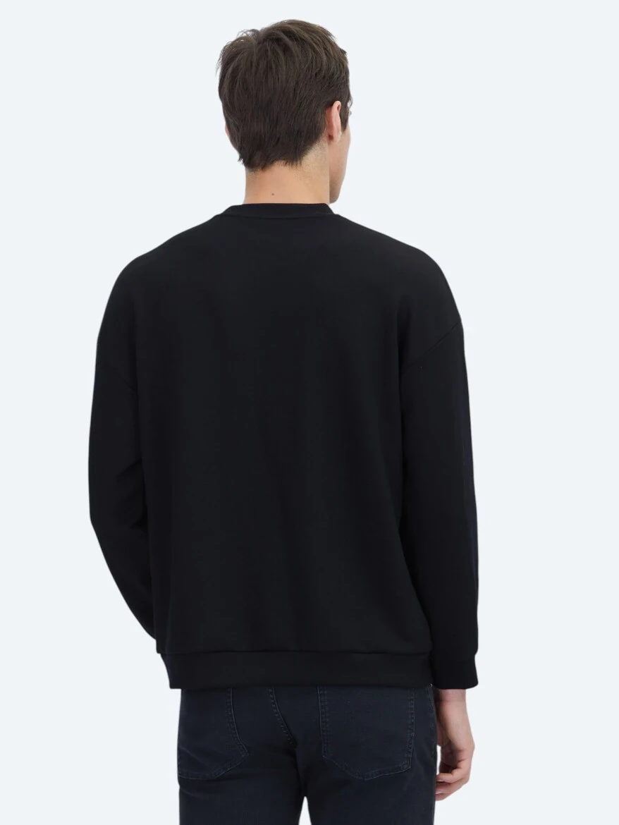 Siyah Bisiklet Yaka Baskılı Sweatshırt - 6