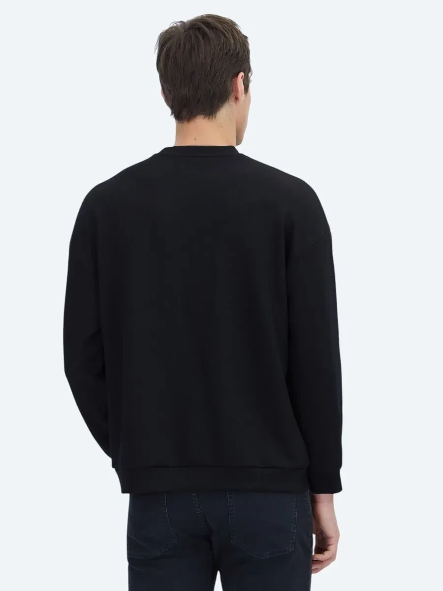 Siyah Bisiklet Yaka Baskılı Sweatshırt - 6