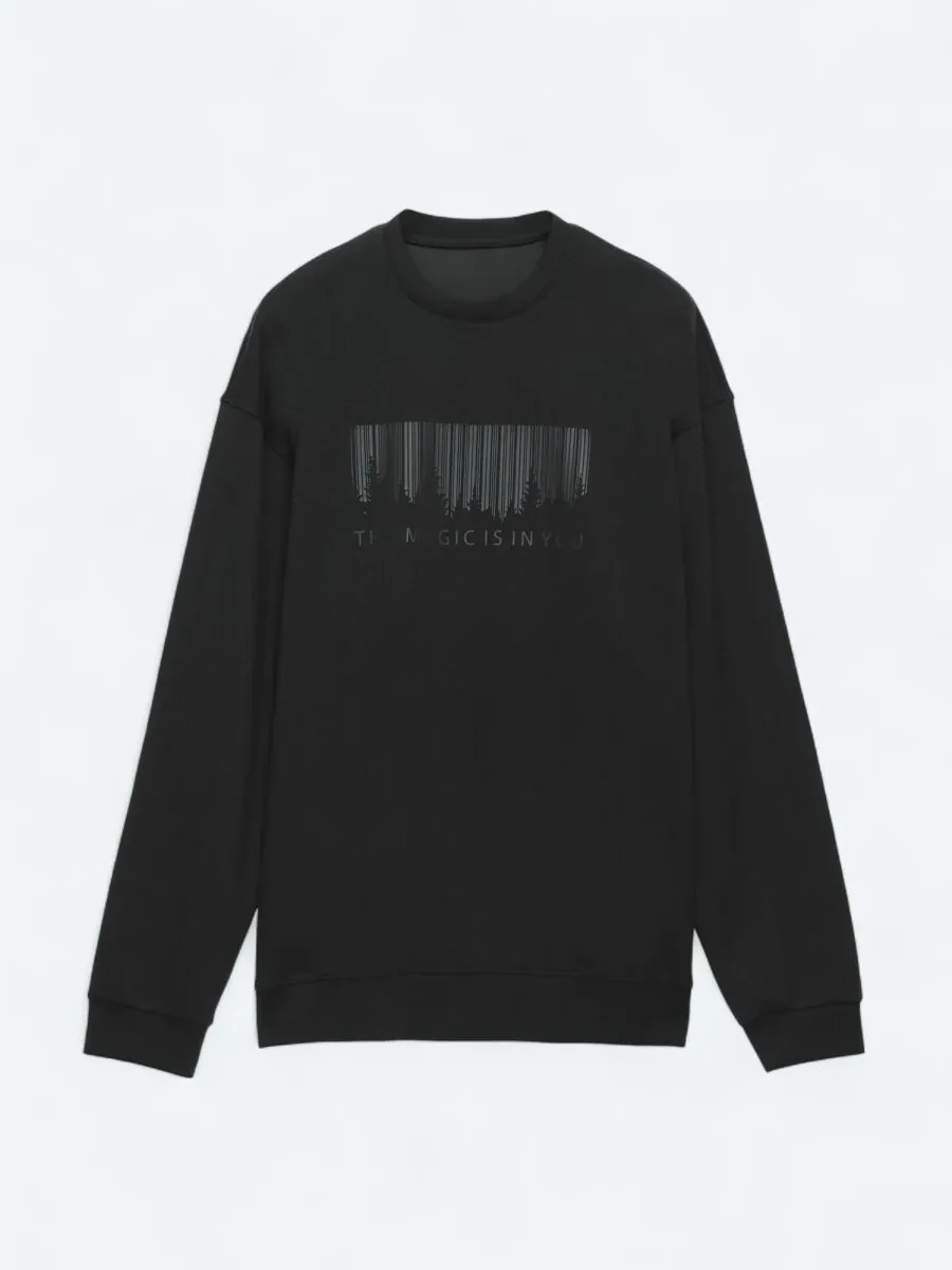 Siyah Bisiklet Yaka Baskılı Sweatshırt - 7