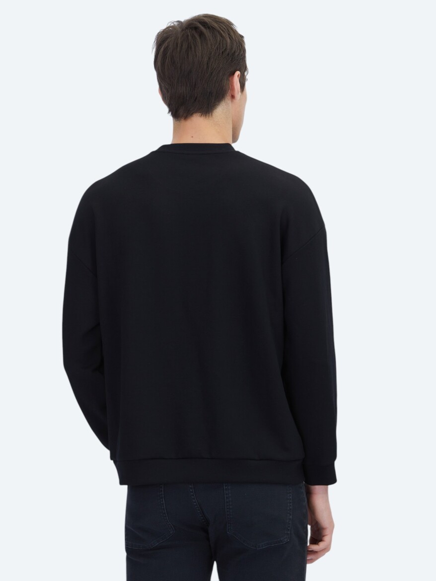 Siyah Bisiklet Yaka Baskılı Sweatshırt - 6