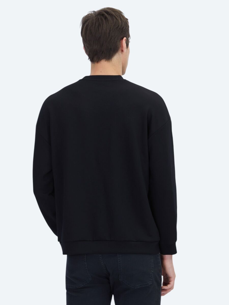 Siyah Bisiklet Yaka Baskılı Sweatshırt - 6