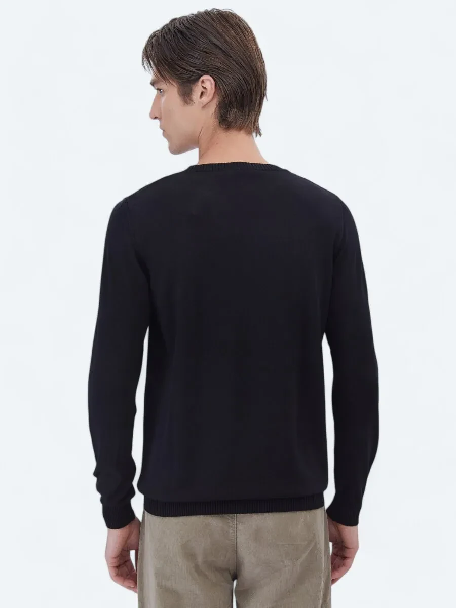 Siyah Bisiklet Yaka Düz Örgü Triko Kazak - 5