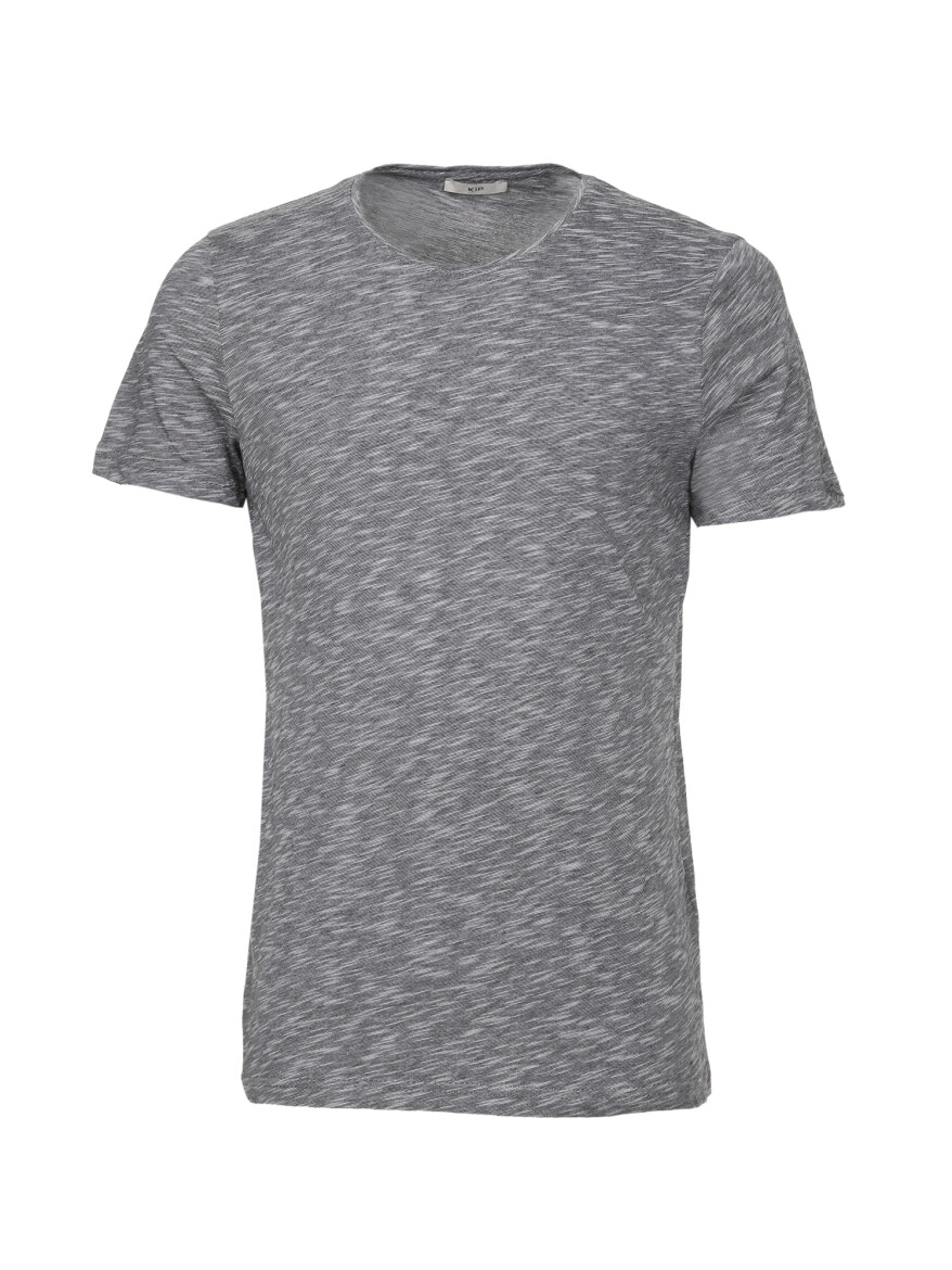 Siyah Bisiklet Yaka Pamuk Karışımlı T-Shirt 