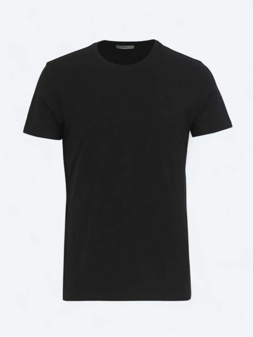 Siyah Bisiklet Yaka Pamuk Karışımlı T-Shirt - 5