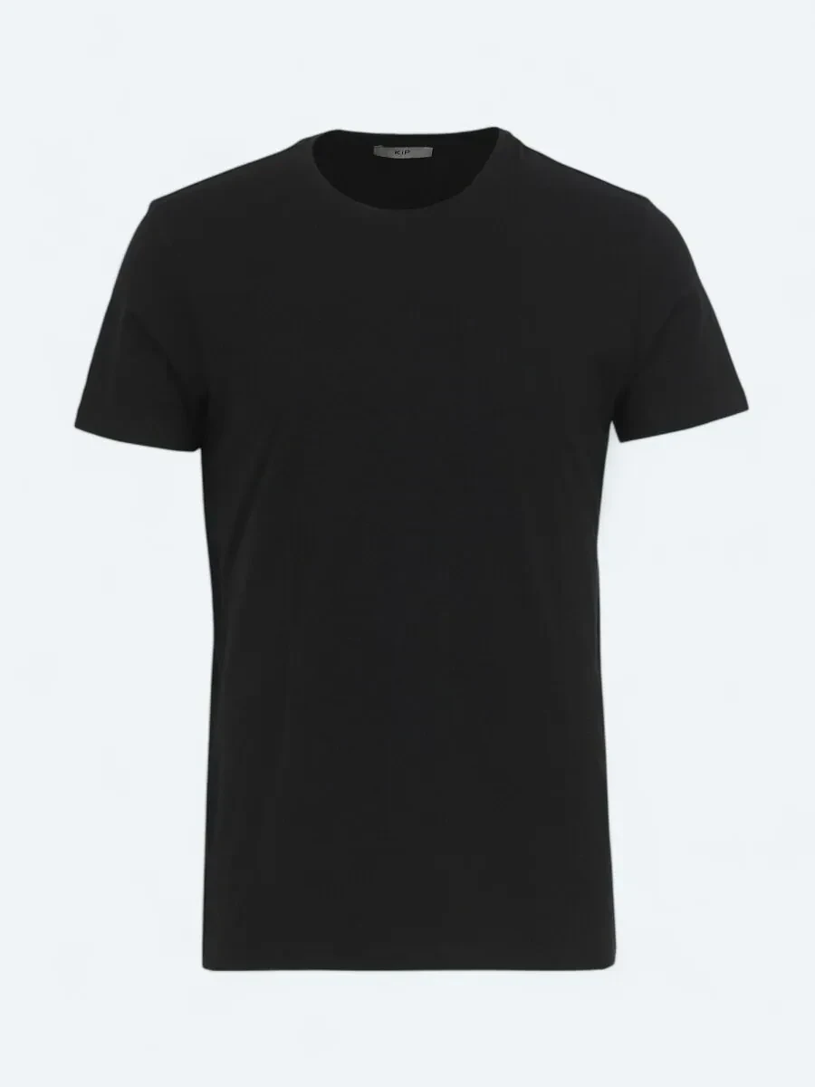 Siyah Bisiklet Yaka Pamuk Karışımlı T-Shirt - 5