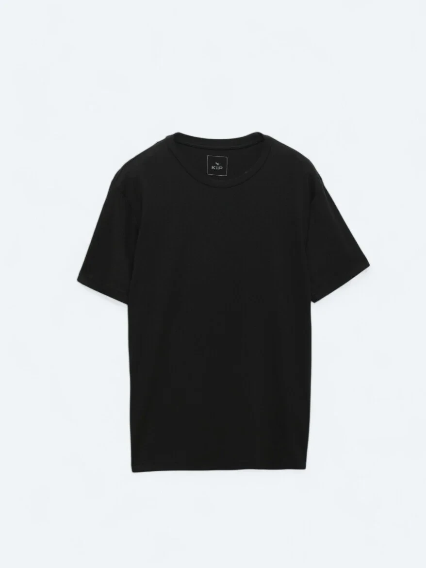 Siyah Bisiklet Yaka Pamuk Karışımlı T-Shirt - 7