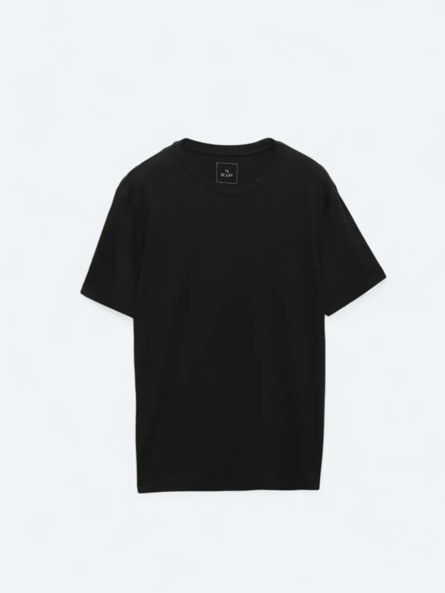 Siyah Bisiklet Yaka Pamuk Karışımlı T-Shirt - 7