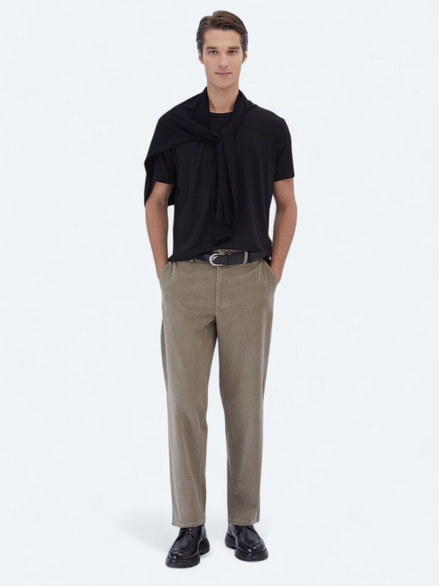 Siyah Bisiklet Yaka Pamuk Karışımlı T-Shirt - 2