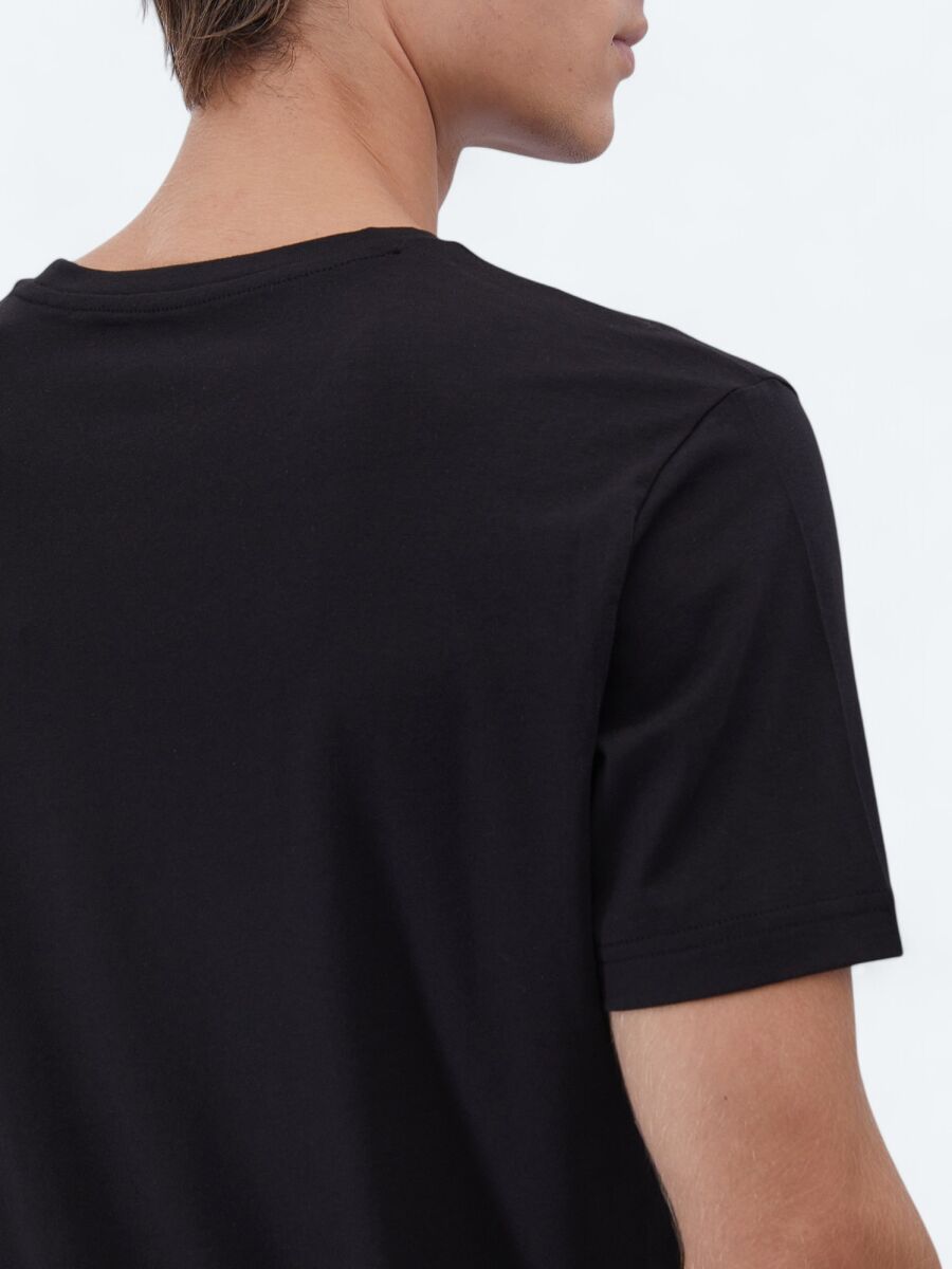 Siyah Bisiklet Yaka Pamuk Karışımlı T-Shirt - 5