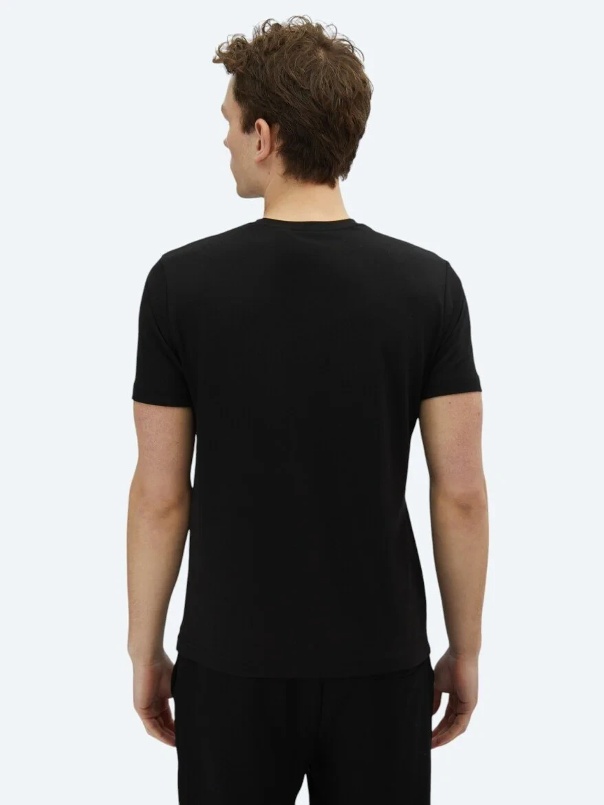 Siyah Bisiklet Yaka Pamuk Karışımlı T-Shirt 