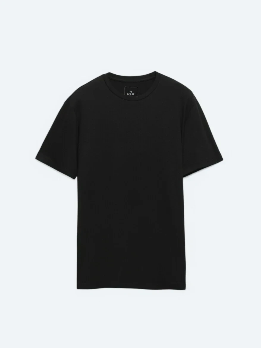 Siyah Bisiklet Yaka Pamuk Karışımlı T-Shirt - 5